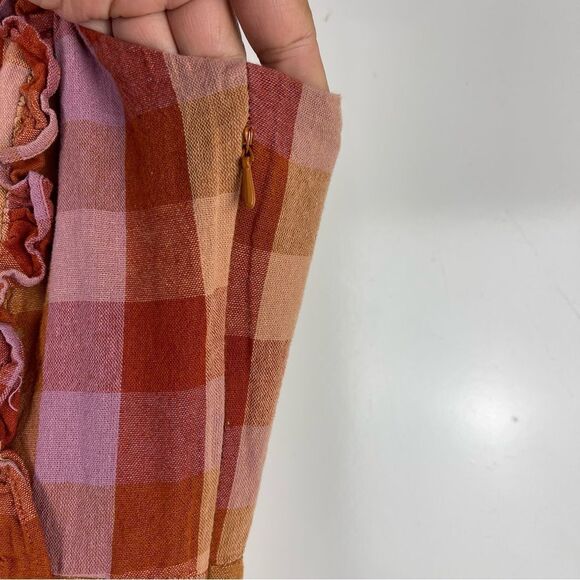 Mod Cloth x Princess Highway Linen Prairie Check Jumpsuit Orange Size Small - Picture 11 of 15